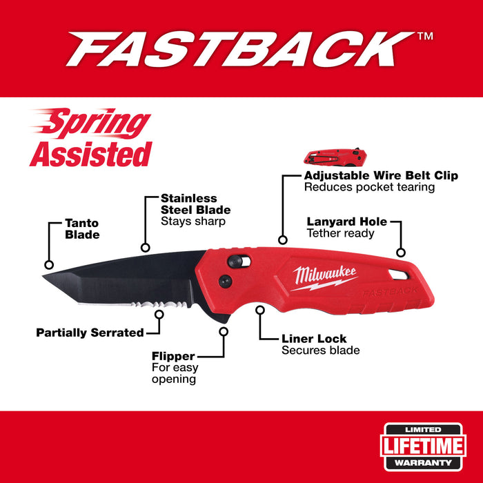 Milwaukee 48-22-1530 8-1/4" FASTBACK Spring Assisted Serrated Knife