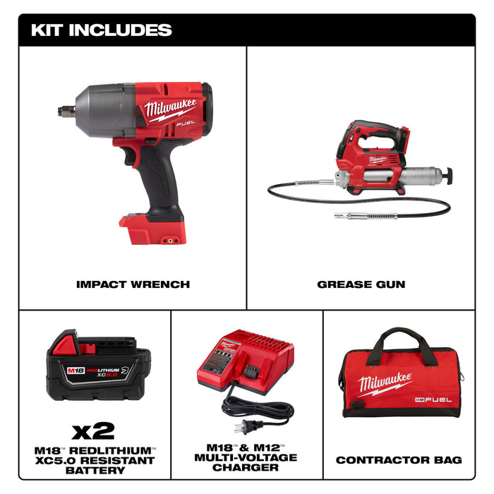 Milwaukee 2767-22GR M18 Fuel High Torque Impact Wrench With Grease Gun Kit