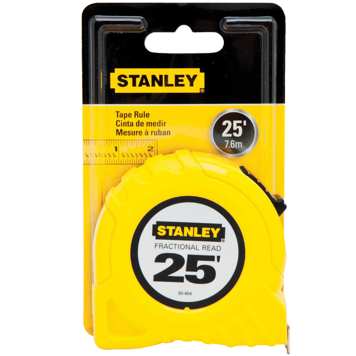 Stanley Tape Measure: 25 ft. Blade L, 1 in Blade W, in/ft/Fractional,  Closed, Steel