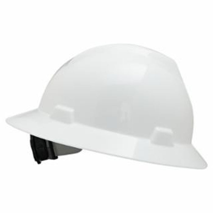 MSA 454-475369 MSA V-Gard White Full Brim Hard Protective Hat W/Ratchet