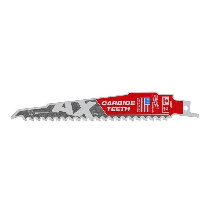 Milwaukee 48-00-5221 Sawzall® The AX™ with Carbide Teeth Saw Blade, 5 Tpi, 6 In L, 1 Pack