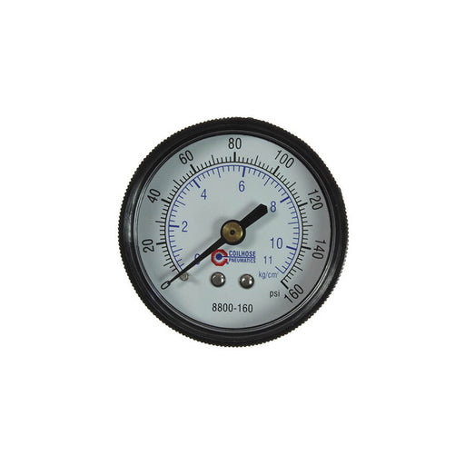 Coilhose Pneumatics 8800-160-DL 2" Dial Gauge, 1/4" Back Mount, 0-160 psi, Display