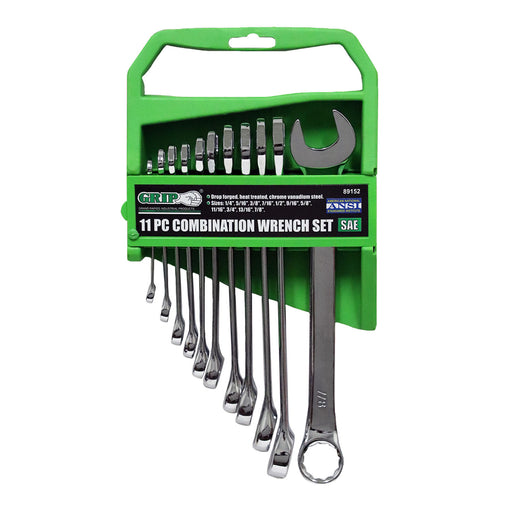 Grip On 89152 11 Piece Combo Wrench Set SAE With Rack 1/4" - 7/8"