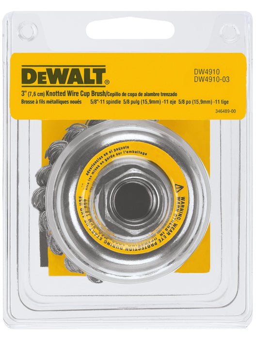 Dewalt DW4910 Knot Wire Cup Brush, 3 In Dia X 5/8-11, 0.02 In Wire, Carbon Steel