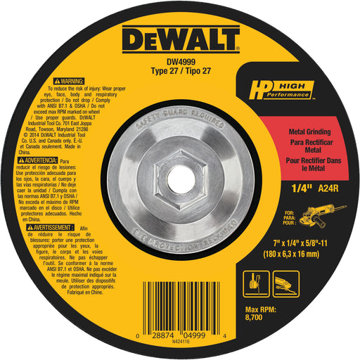 Dewalt DW4999 7In Diameter HP Metal Grinding Wheel Type 27