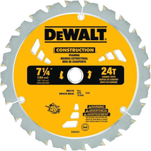 DeWalt DW3578B10 Combination Circular Saw Blade, 7-1/4 In Dia X 0.045 In T, 24 Teeth, 5/8 In Arbor