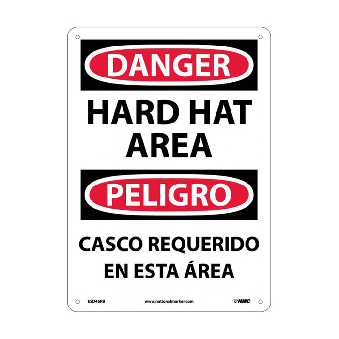 NMC ESD46RB Bilingual Danger Hard Hat Area Sign
