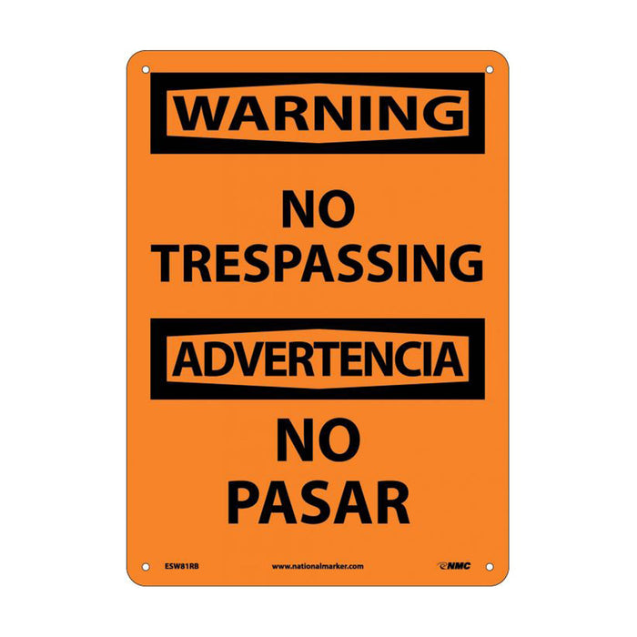 NMC ESW81RB Bilingual Warning No Trespassing Sign 14" x 10"