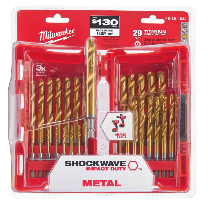 Milwaukee 48-89-4632 Twist Drill Bit Kit, 29 Pieces, Hexagonal Shank, High Speed Steel