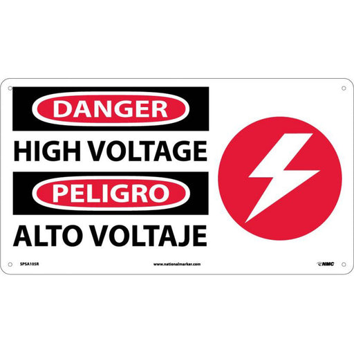 NMC SPSA105R Billingual High Voltage Sign Plastic 14" x 10"