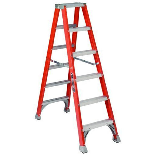 Louisville Fm1500 Twin Step Ladder, 300 Lb, 3 In Non-Conductive Rail, 8 Ft